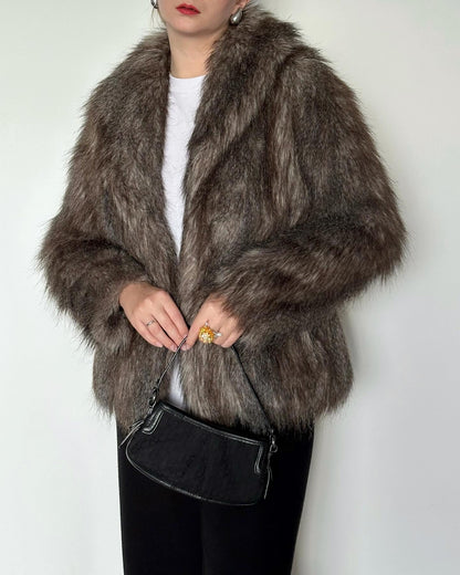 Trendy vintage faux fur jacket