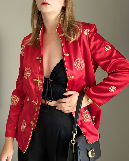 Striking vintage Asian red silk jacket