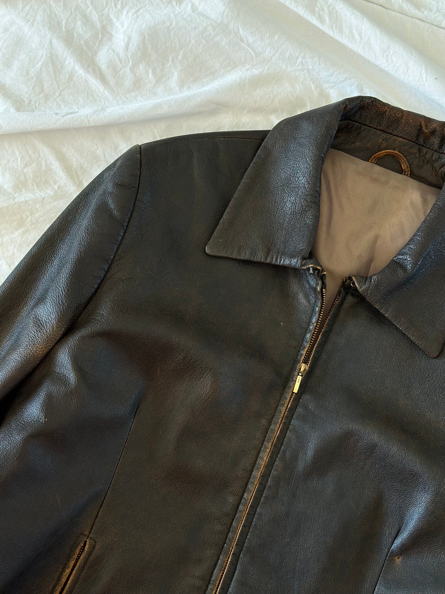 Trendy vintage distressed leather jacket