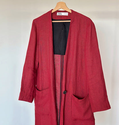 Red linen duster coat Zara