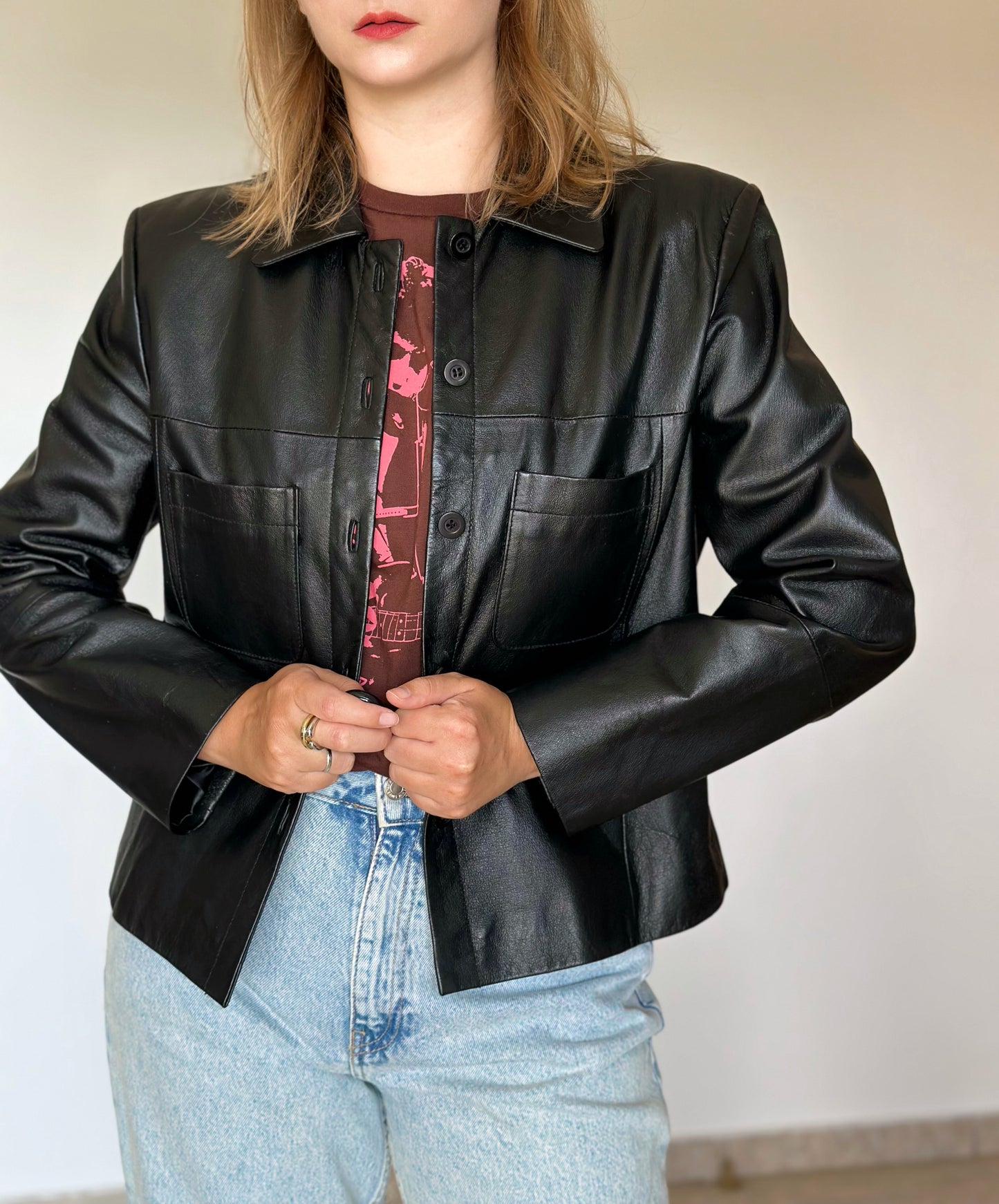 Stunning vintage minimalistic leather jacket