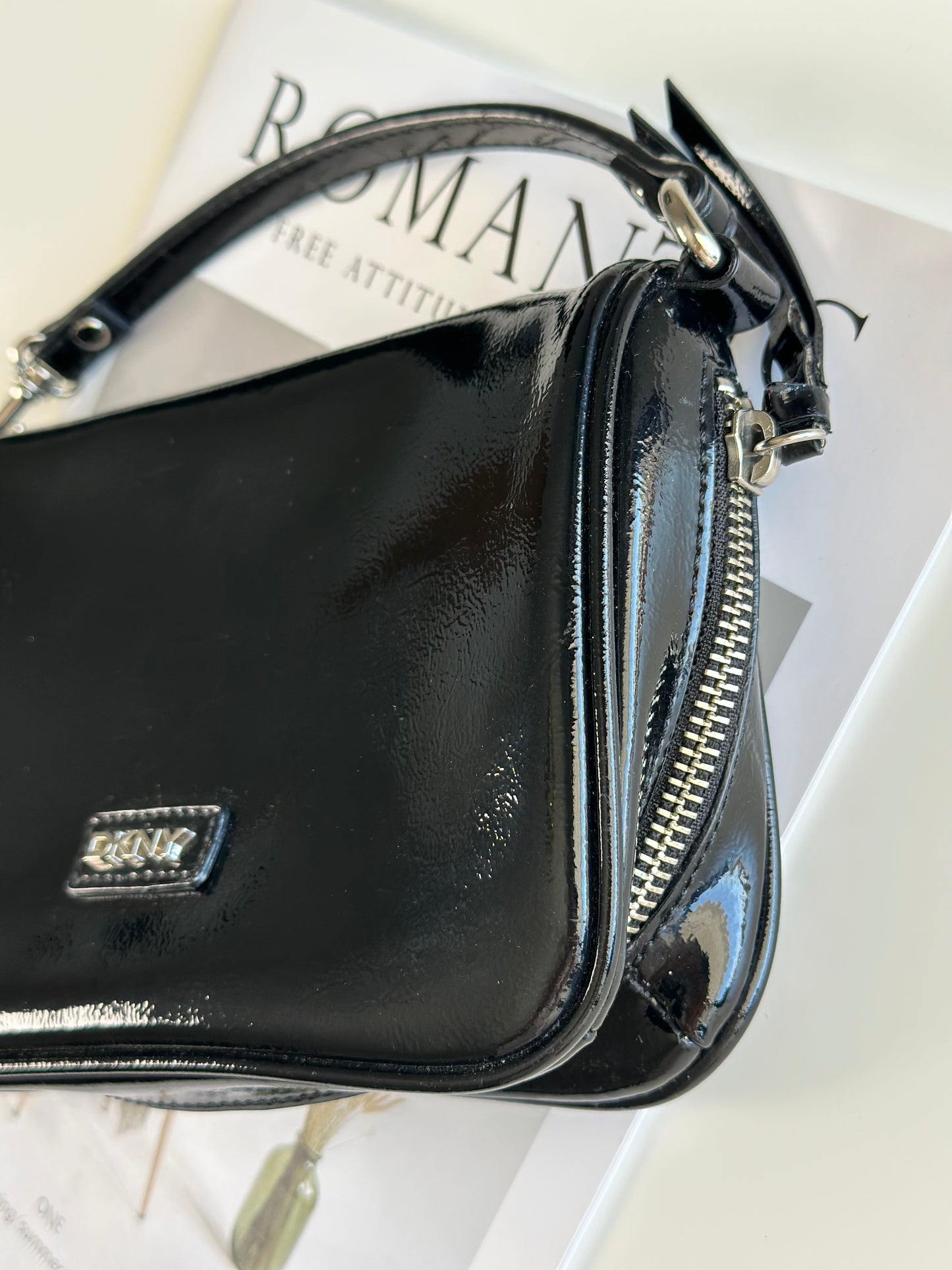 Glossy black vintage bag from DKNY