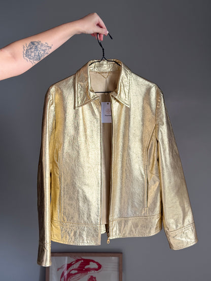 Vintage real leather metallic gold jacket