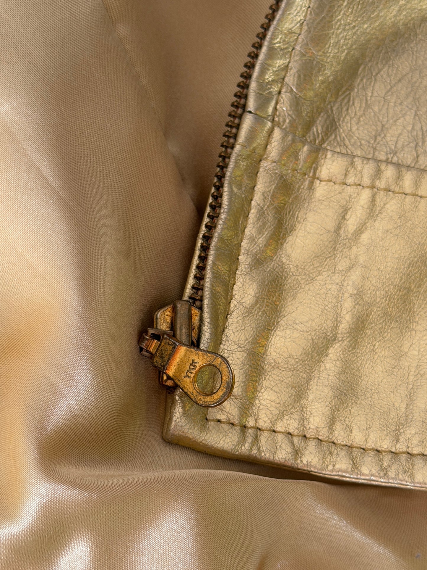 Vintage real leather metallic gold jacket