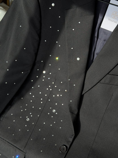 Sophisticated vintage black blazer with rhinestones