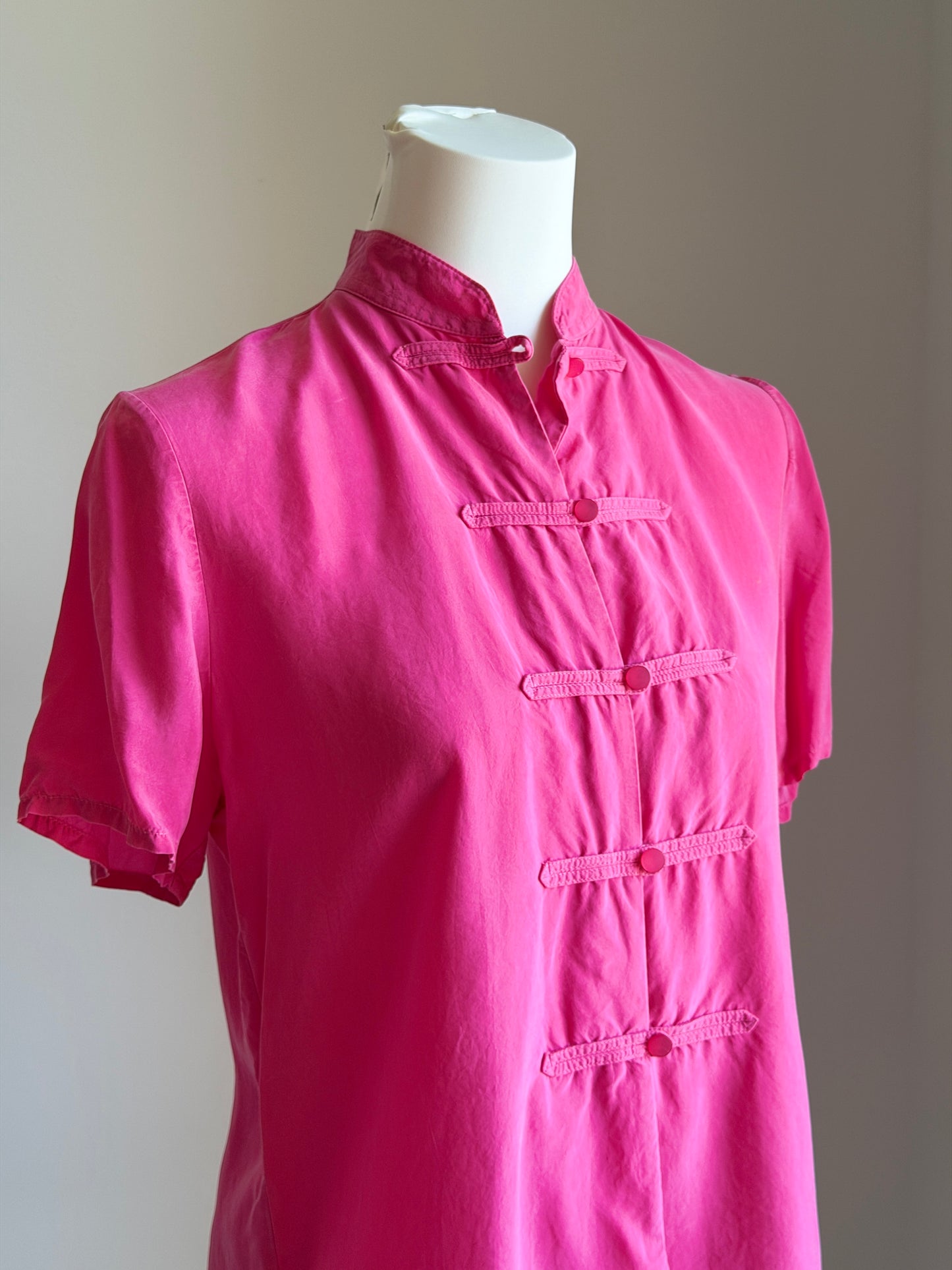 Pink mandarin collar viscose blouse