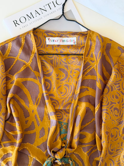 Silk blend bohemian tie-front top