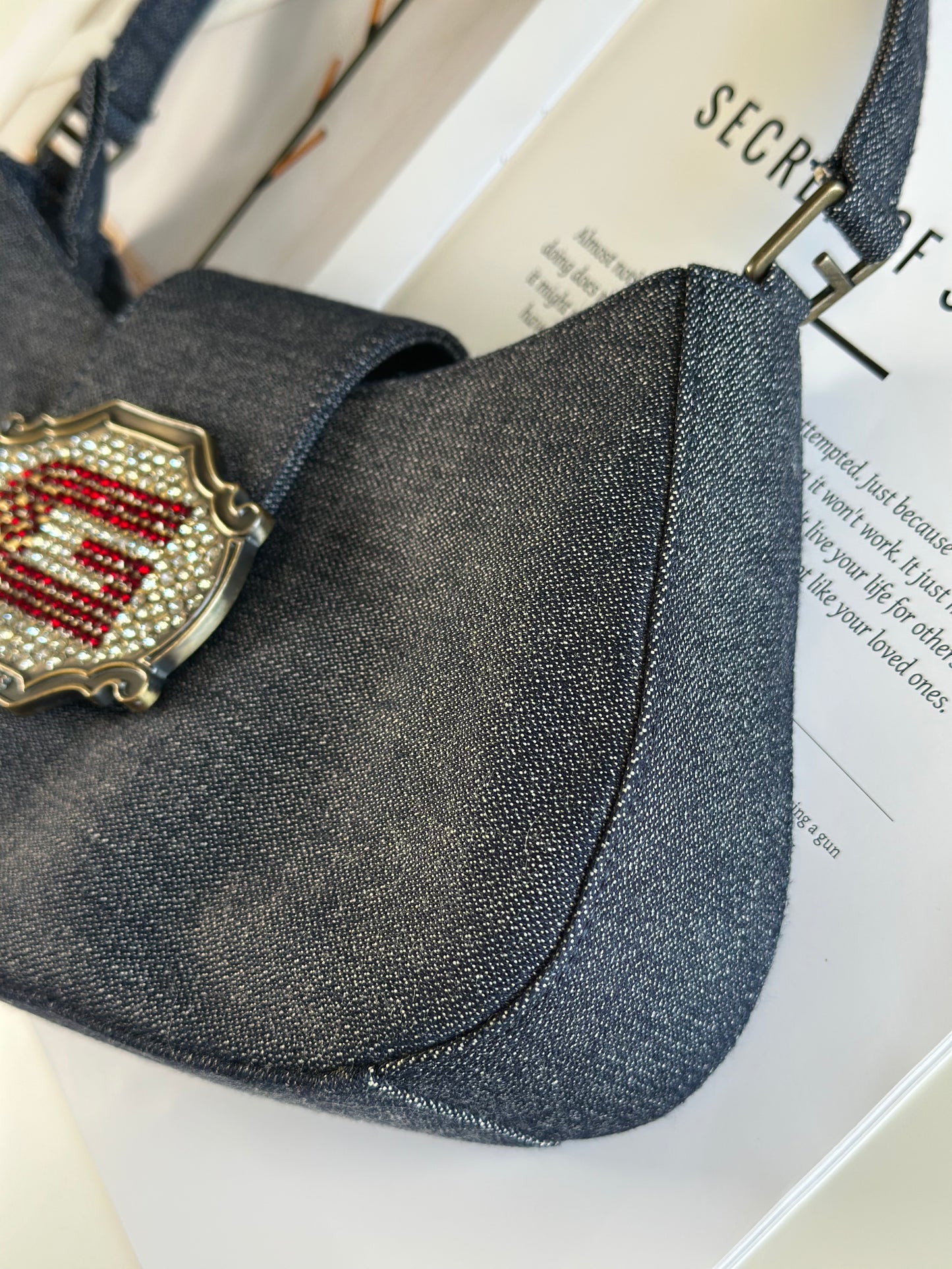 Stunning denim shoulder bag Guess with rhinestones Y2K