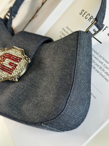 Stunning denim shoulder bag Guess with rhinestones Y2K
