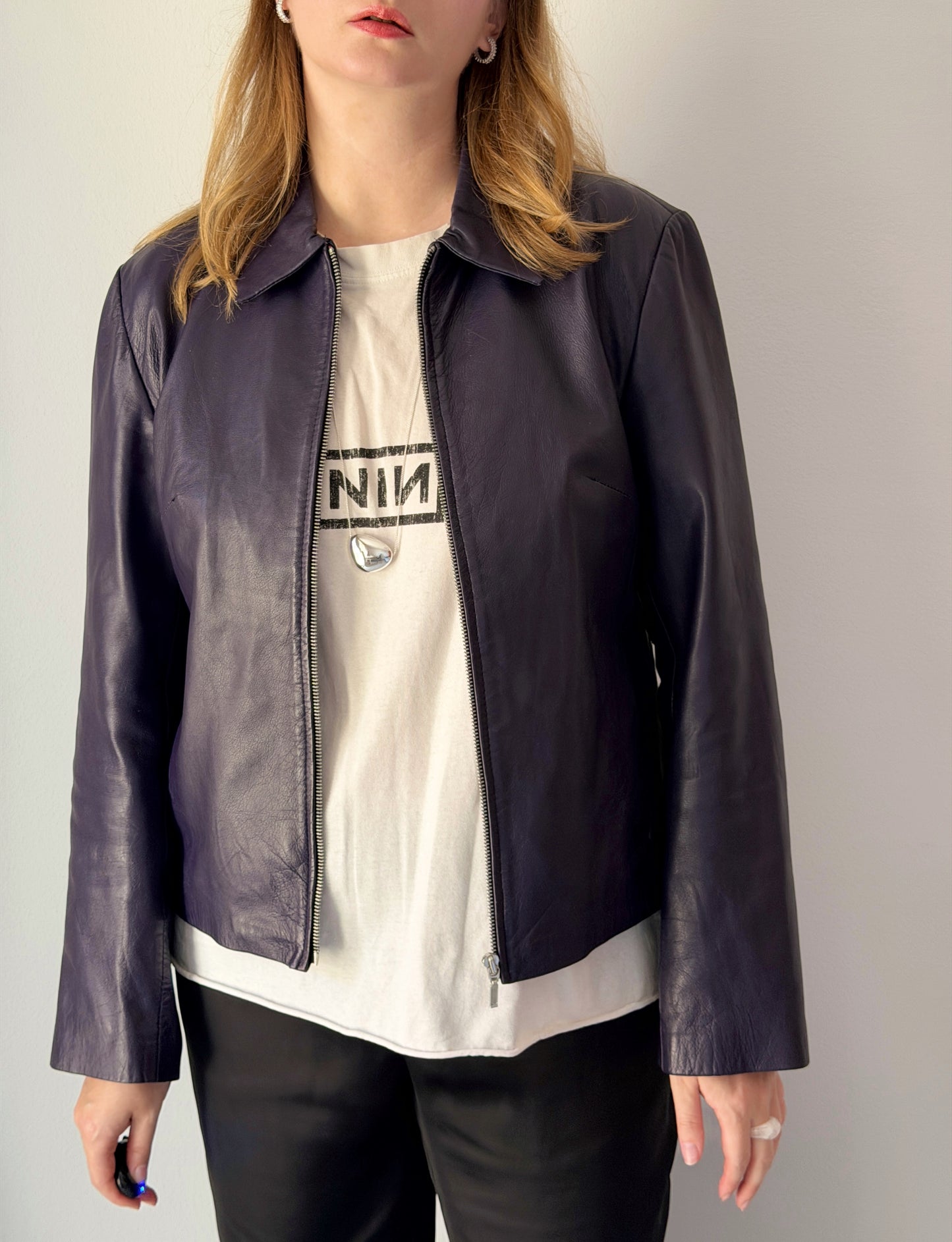 Vintage leather jacket in a deep plum tone