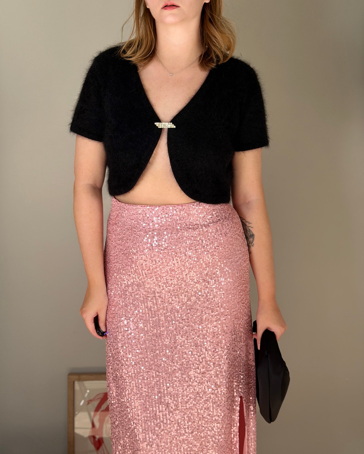 Amazing shimmering pink midi-maxi skirt