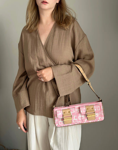 Vintage Y2K Guess shoulder bag in pink and ivory faux leather