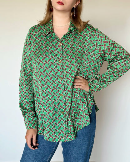 Elegant green printed blouse by Caroline Biss