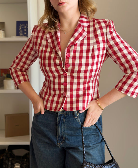 Vintage Moschino gingham red blazer 1990s