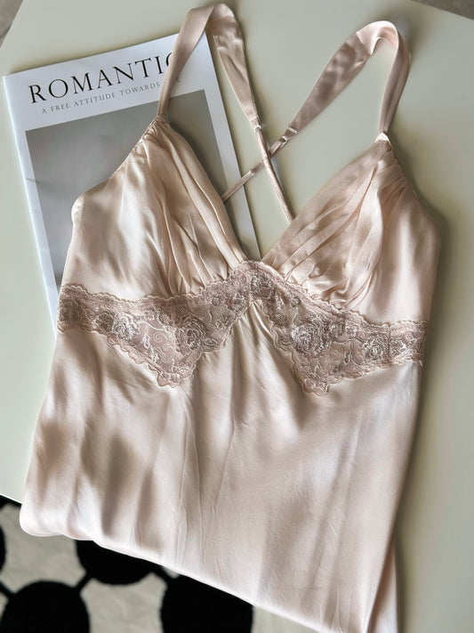 Stunning silk slip dress in pearl pink