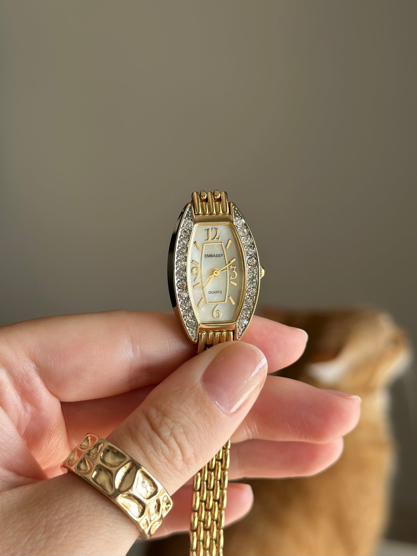 Beautiful gold-tone Embassy watch with crystals