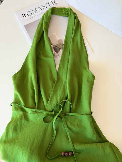 Vibrant green halter-neck linen dress