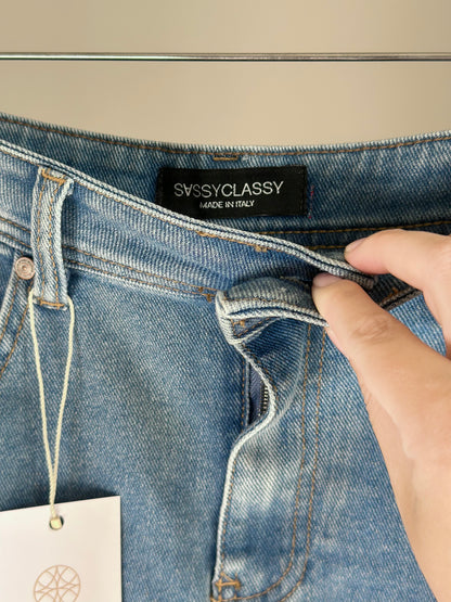 Denim maxi skirt with slit