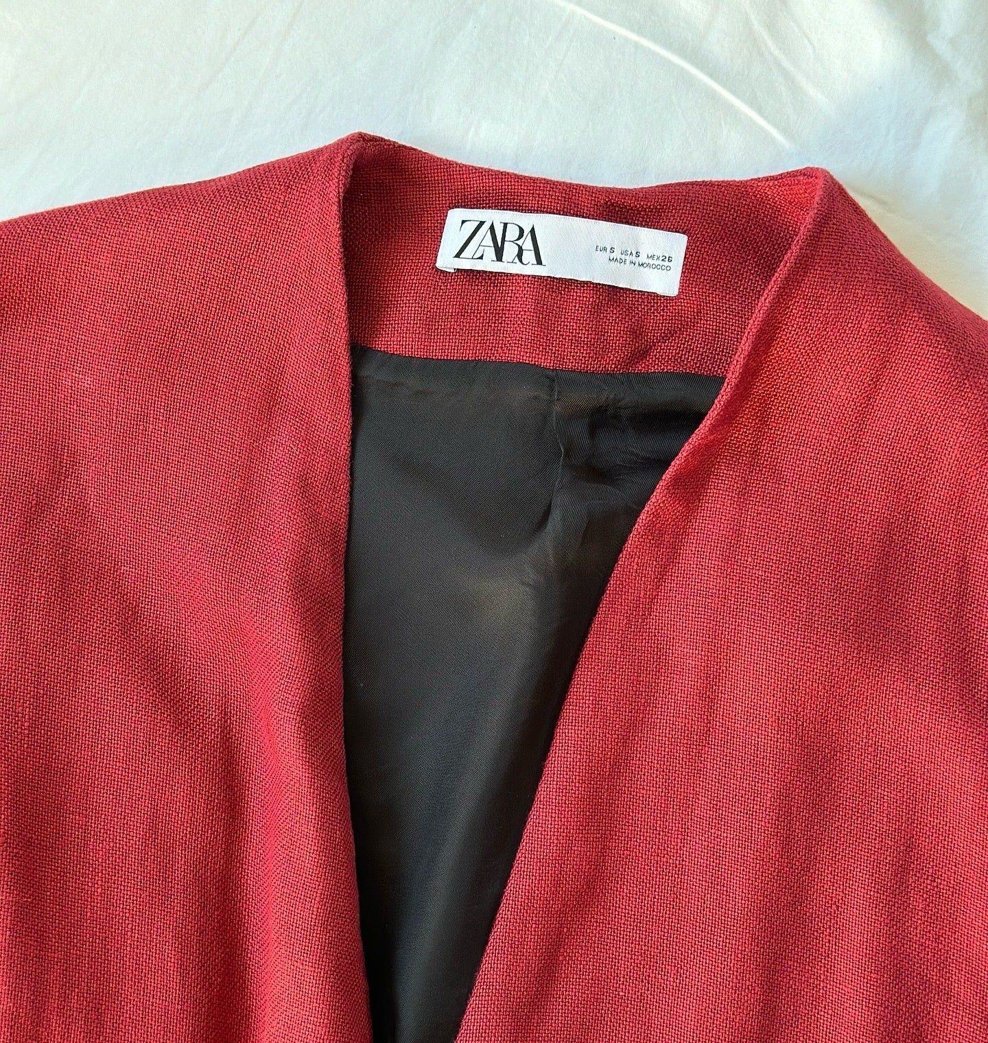 Red linen duster coat Zara