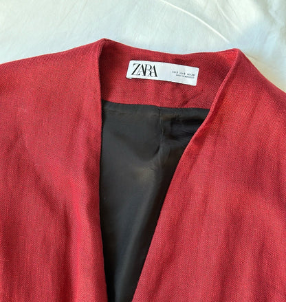 Red linen duster coat Zara