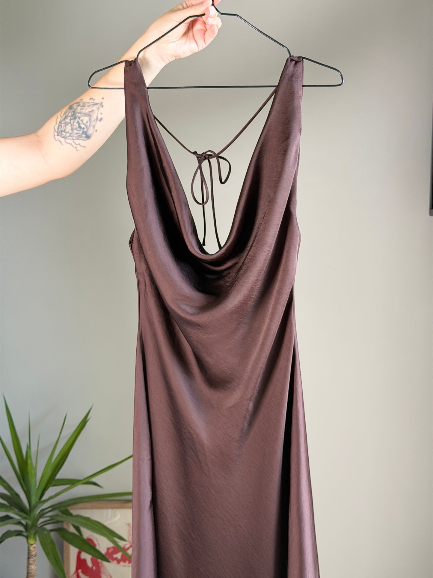 Elegant chocolate brown maxi dress Zara