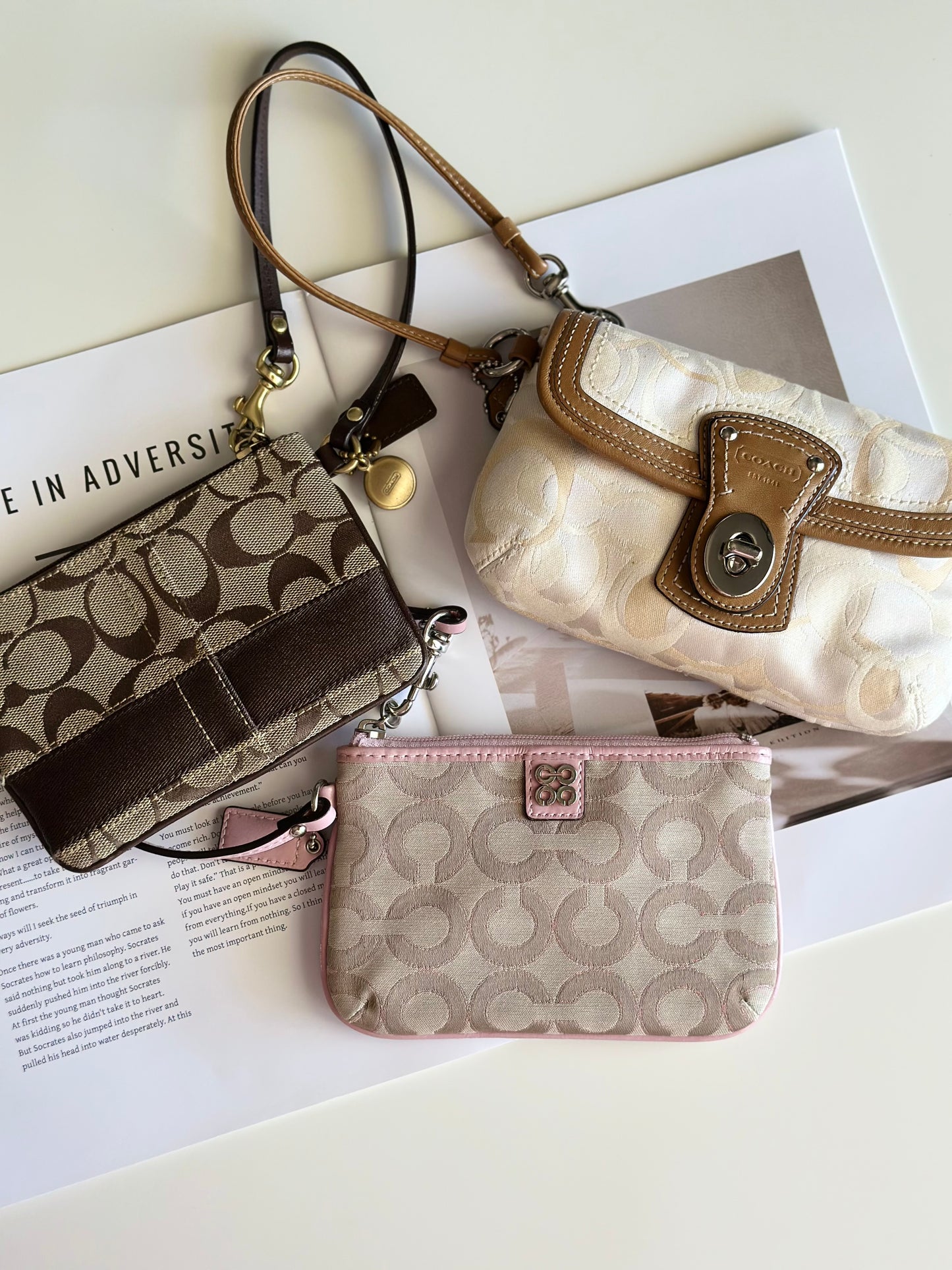 Lovely Y2K Coach beige/pink wristlet