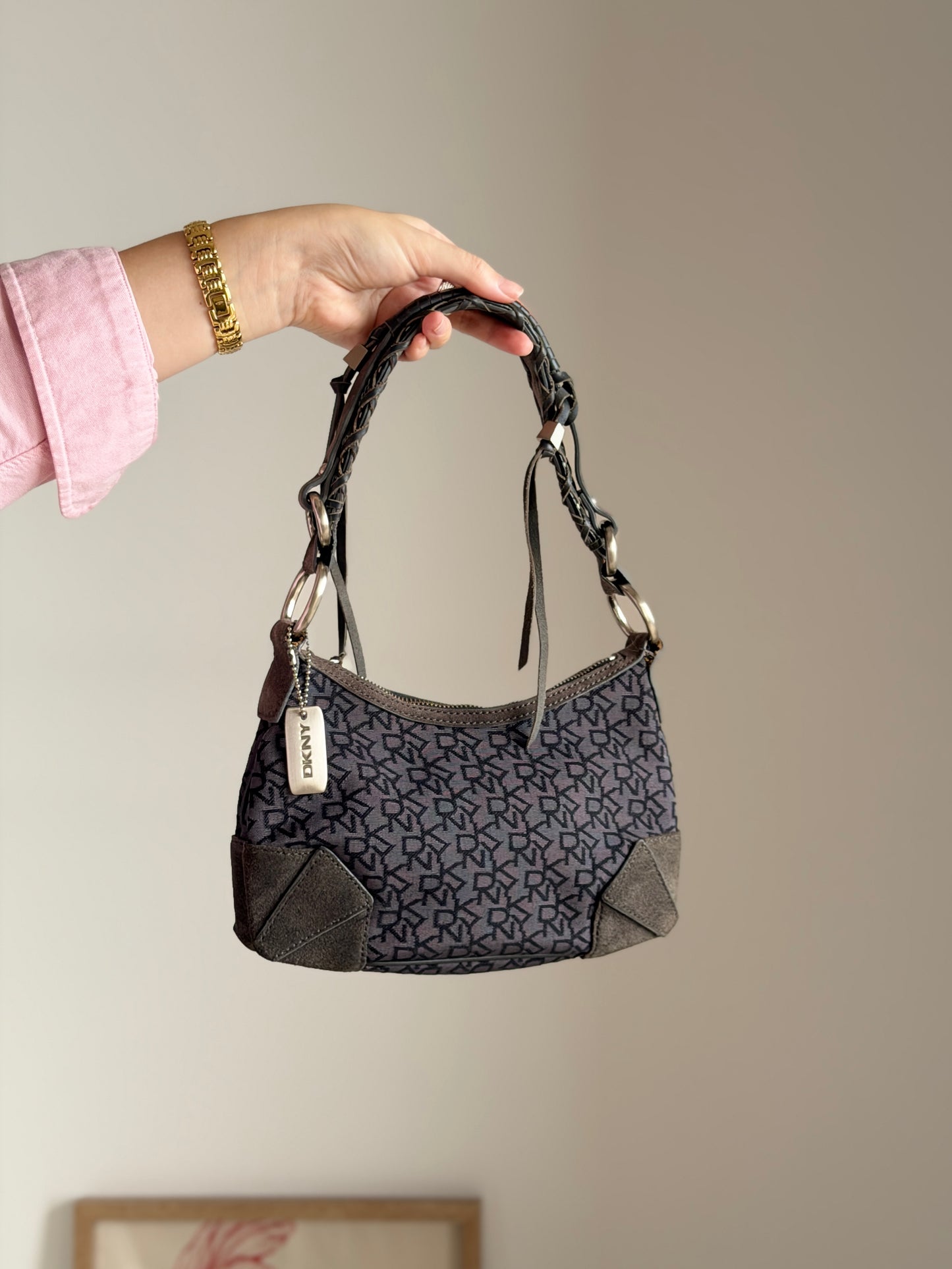 Chic vintage DKNY shoulder bag in rare dark grey colour