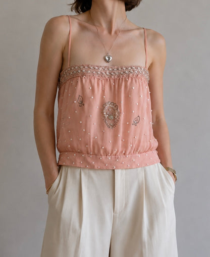 Vintage embellished cami silk top