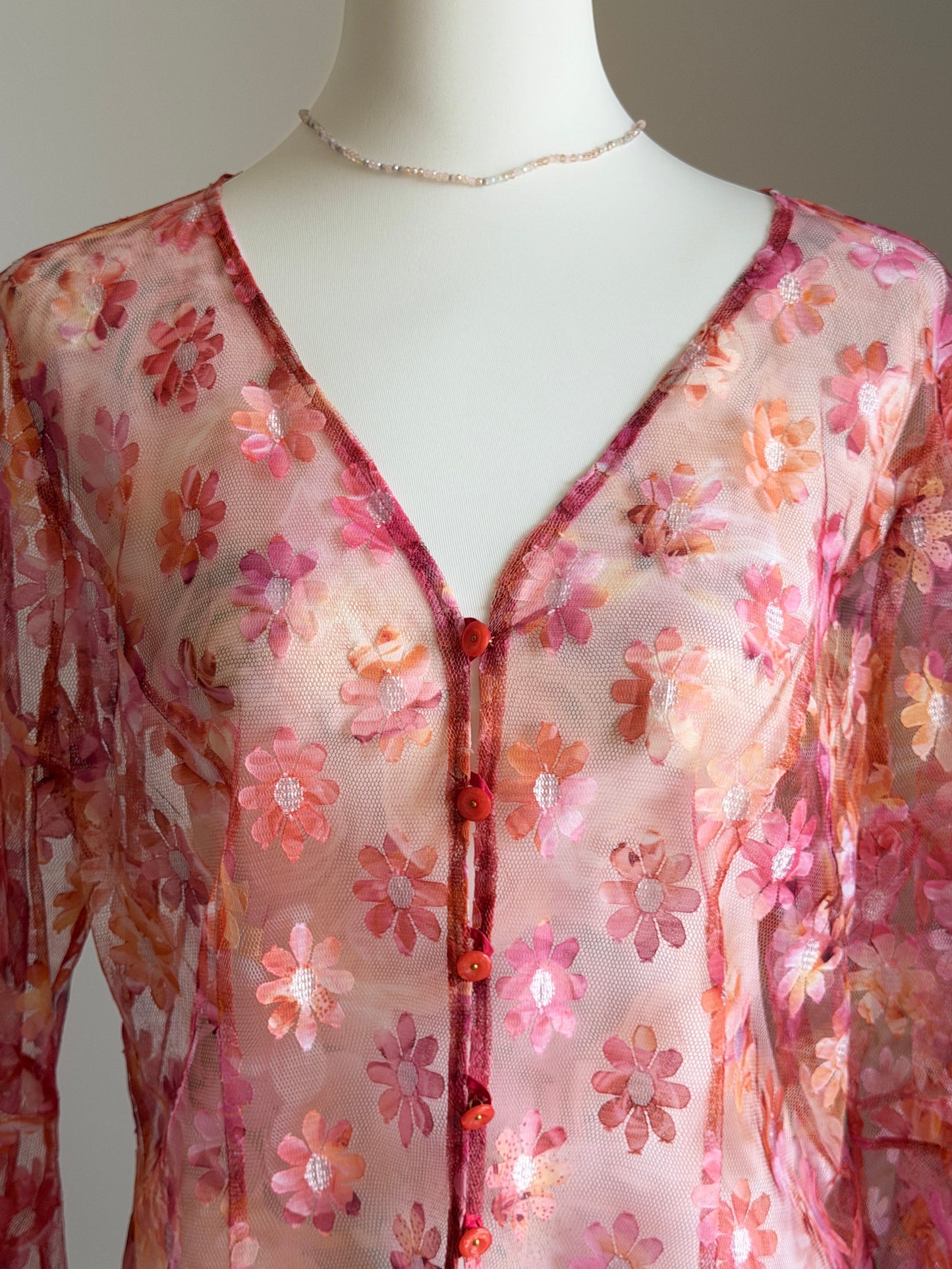 Romantic vintage sheer mesh blouse