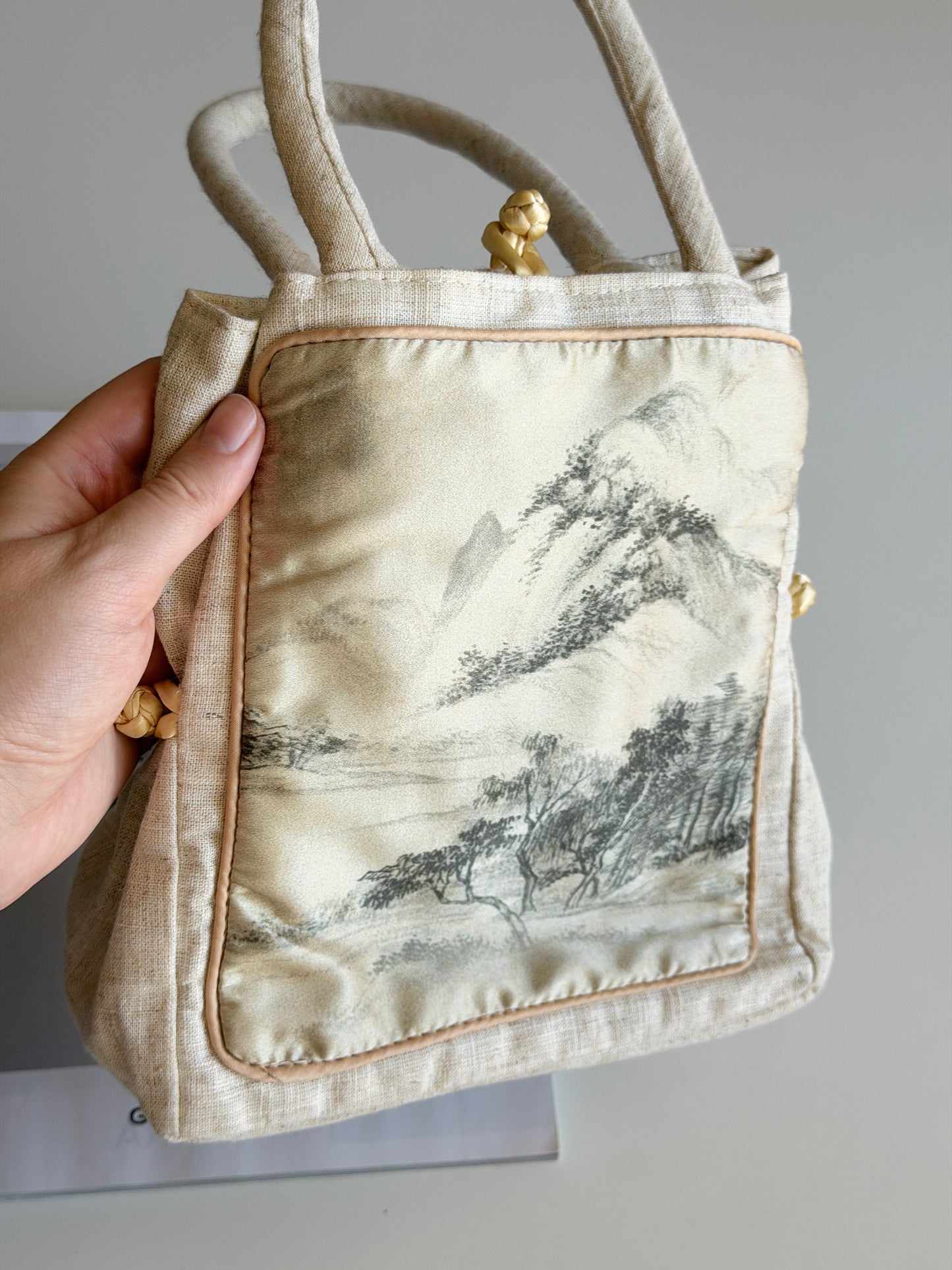 Vintage linen/silk mini tote bag