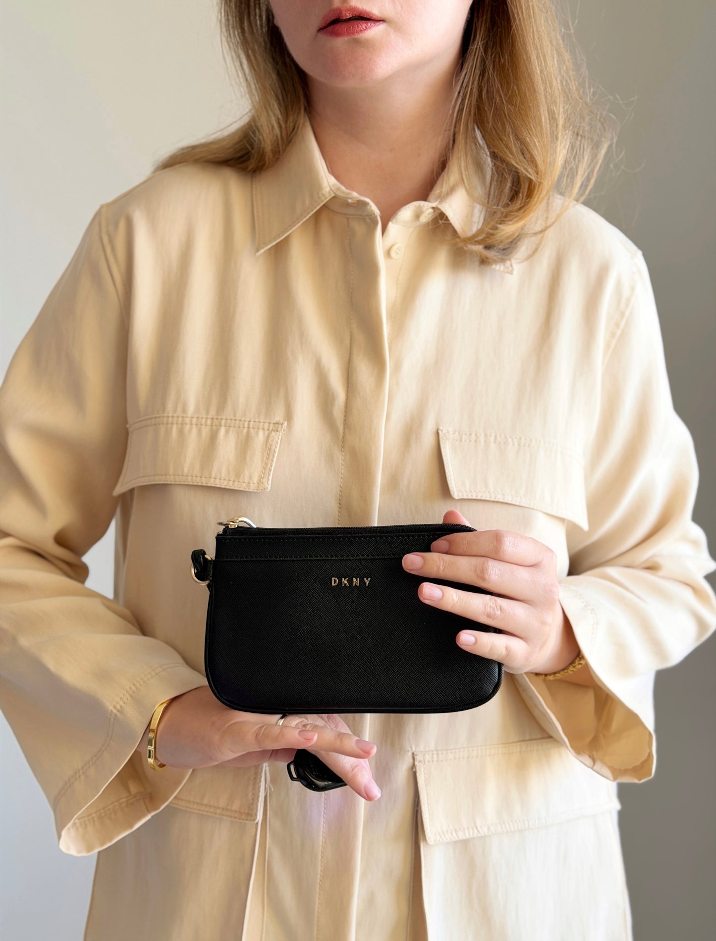 DKNY black wristlet