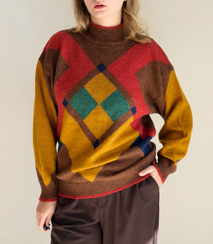 Vintage sweater in a vibrant argyle pattern