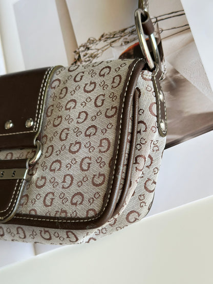 Vintage beige/brown monogram baguette bag Guess