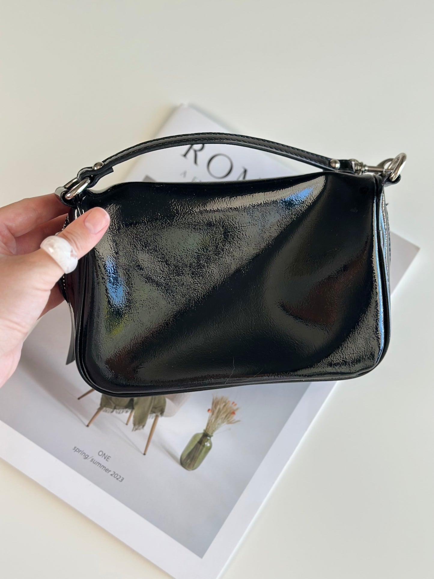 Glossy black vintage bag from DKNY