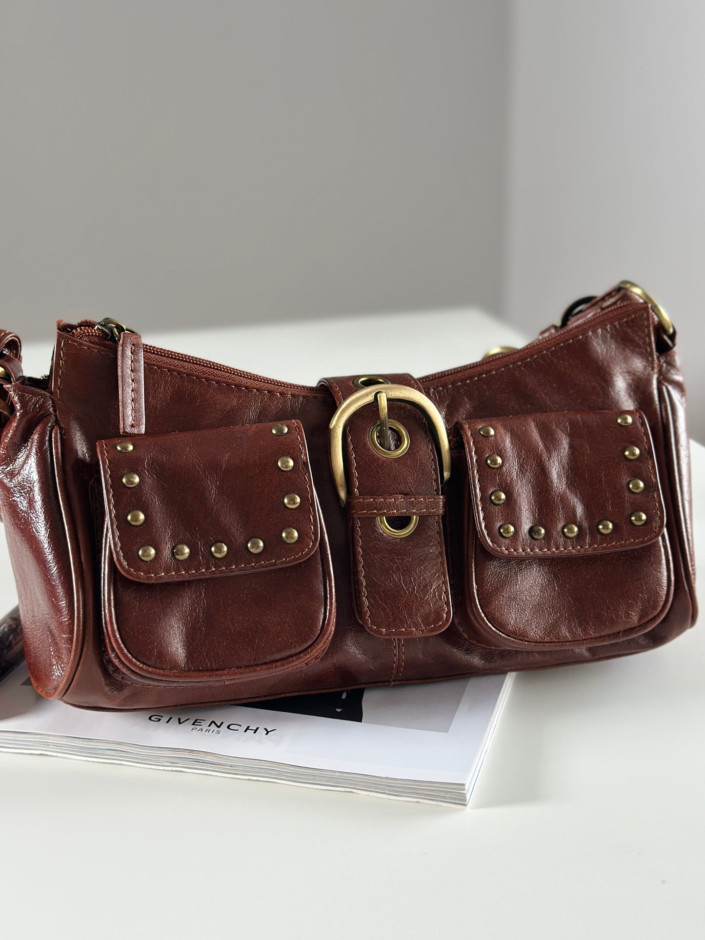 Brown leather shoulder bag