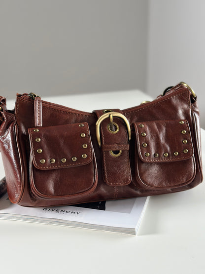 Brown leather shoulder bag