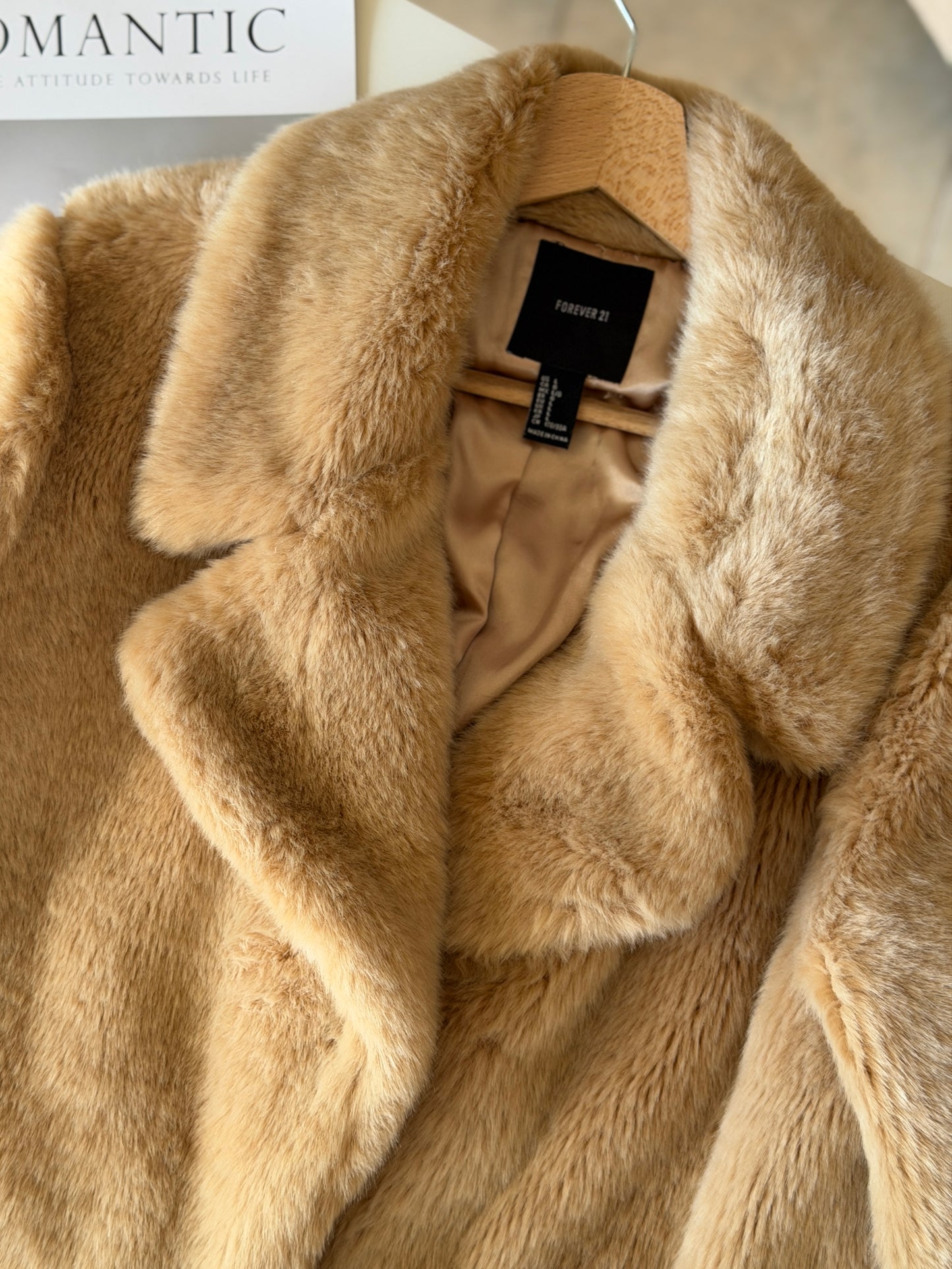 Chic beige faux fur midi coat