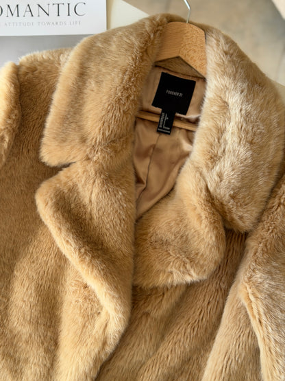 Chic beige faux fur midi coat