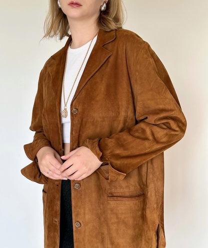 Vintage 100% suede leather jacket in a beautiful caramel color