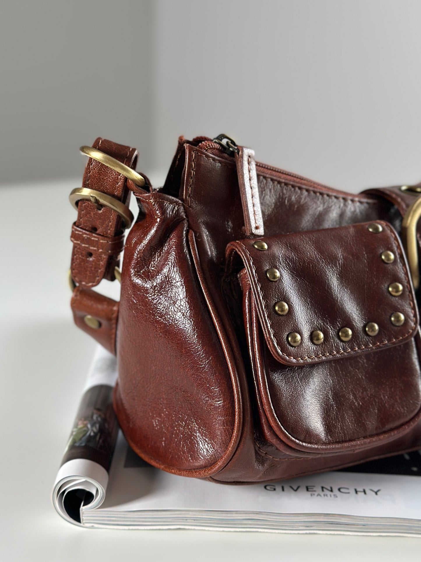 Brown leather shoulder bag