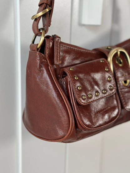 Brown leather shoulder bag