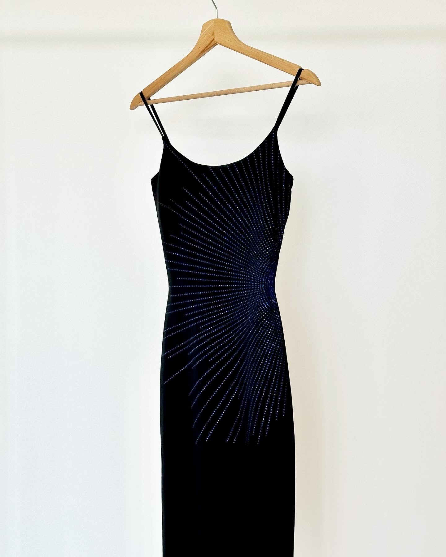 Amazing vintage fitted black dress with blue sequins