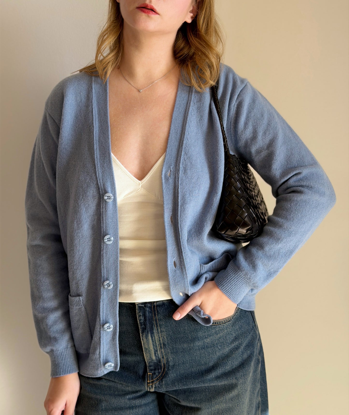 Wool blue cardigan from Woolovers