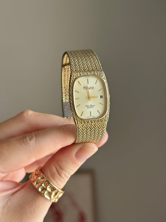 Vintage Lucien Piccard Dufonte watch with gold-tone mesh bracelet