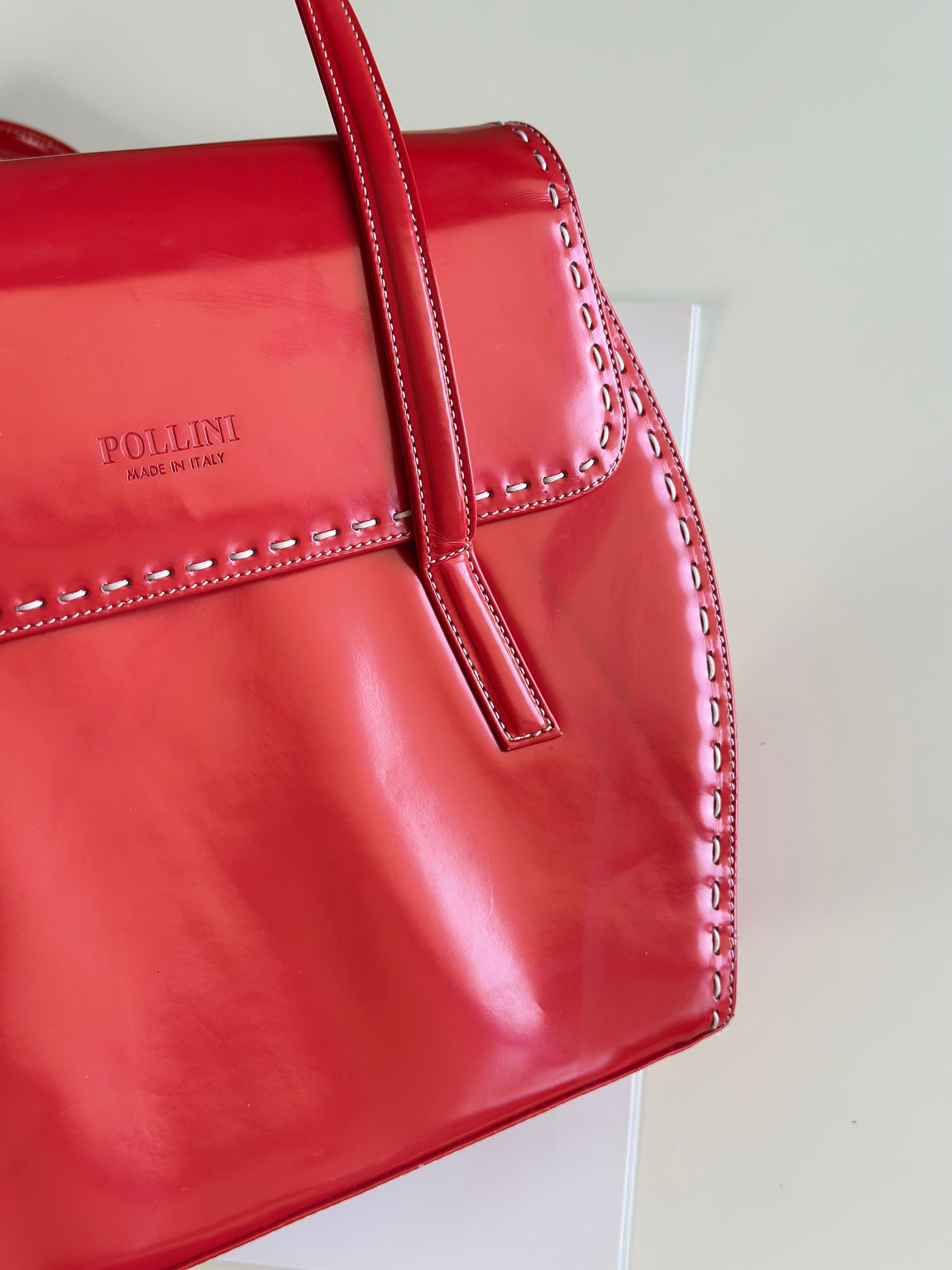 Vintage red patent leather handbag Pollini
