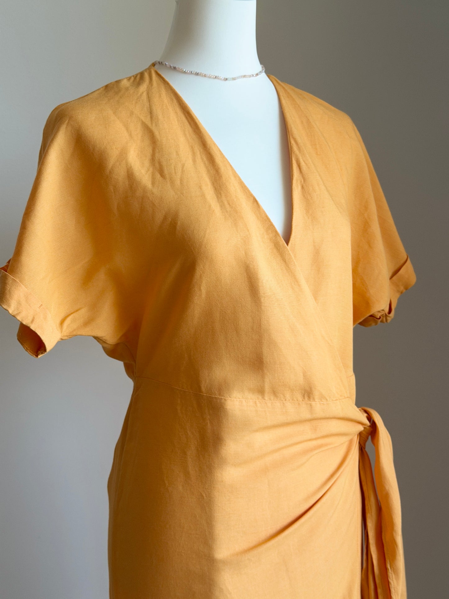 Orange linen blend wrap dress