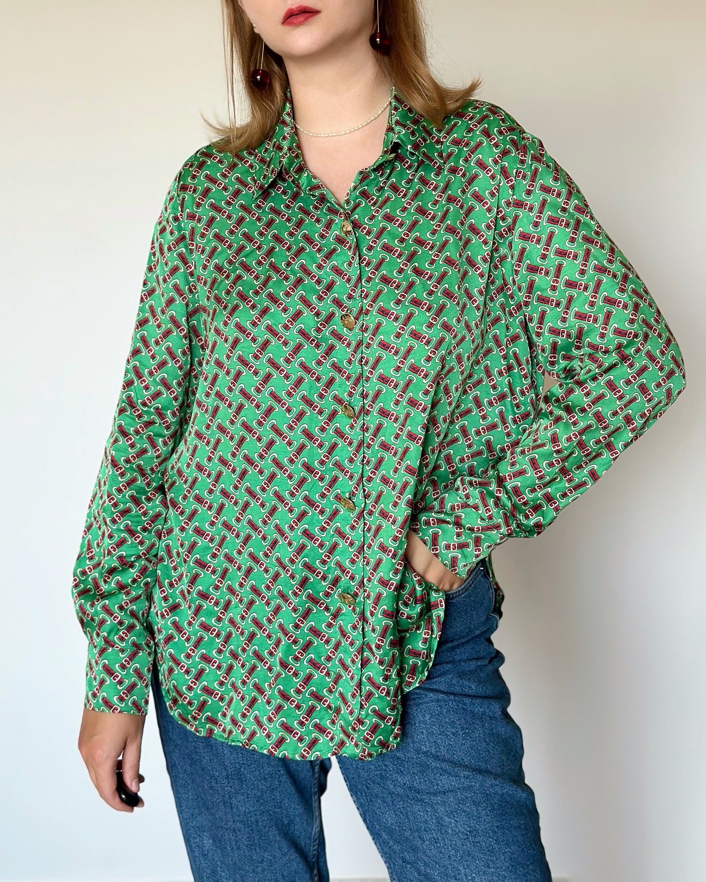 Elegant green printed blouse by Caroline Biss