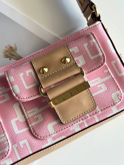 Vintage Y2K Guess shoulder bag in pink and ivory faux leather