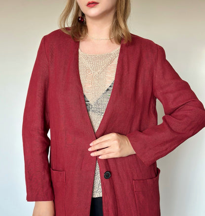 Red linen duster coat Zara