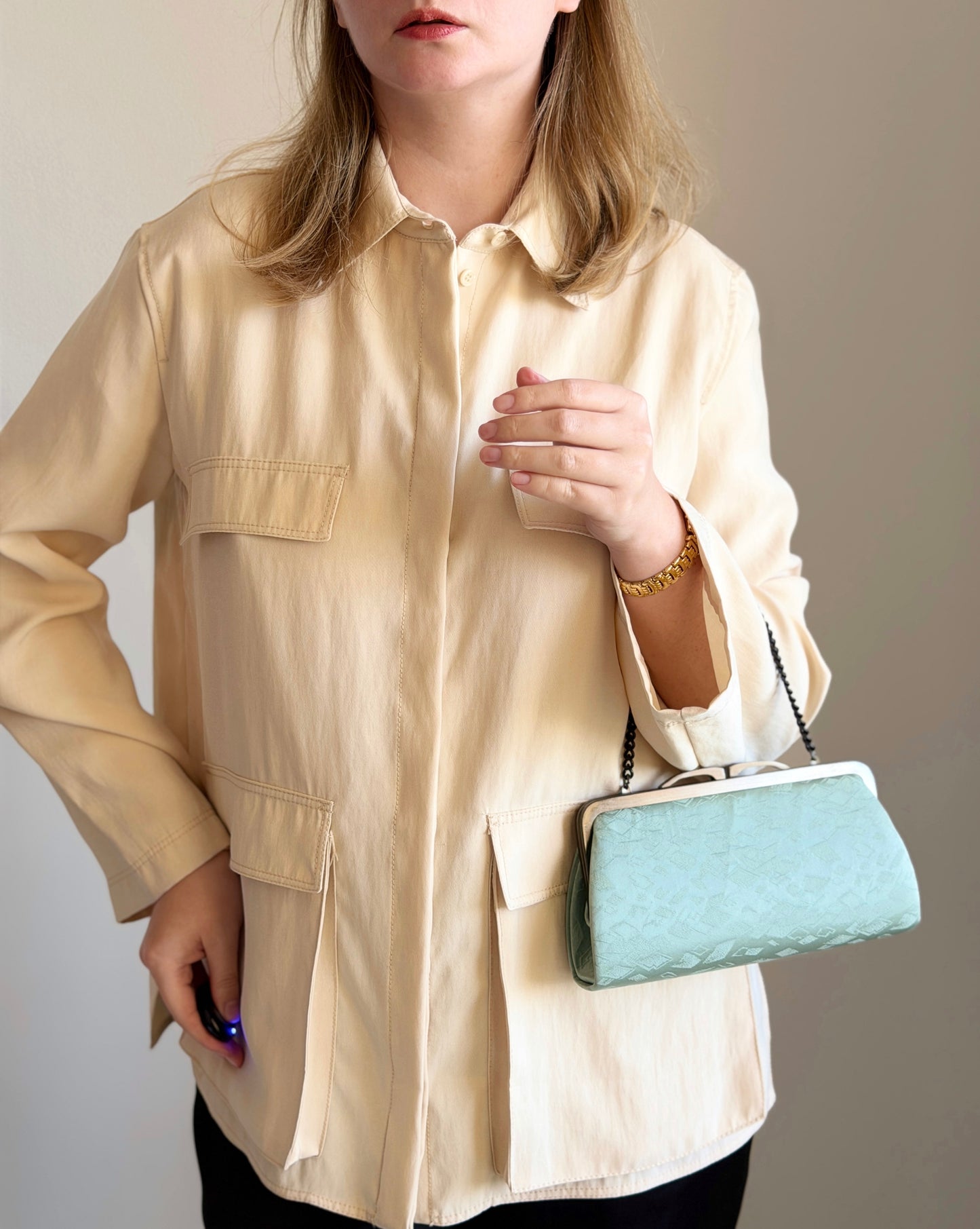 Unique vintage silk clutch bag with mirror